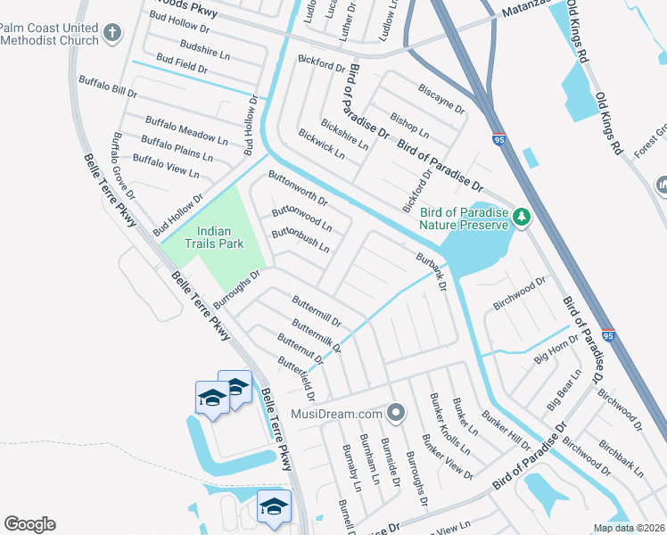 map of restaurants, bars, coffee shops, grocery stores, and more near 10 Buttonworth Drive in Palm Coast