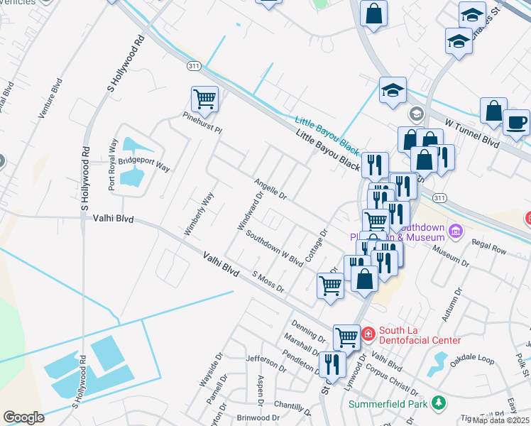 map of restaurants, bars, coffee shops, grocery stores, and more near 334 Shelby Claire Drive in Houma