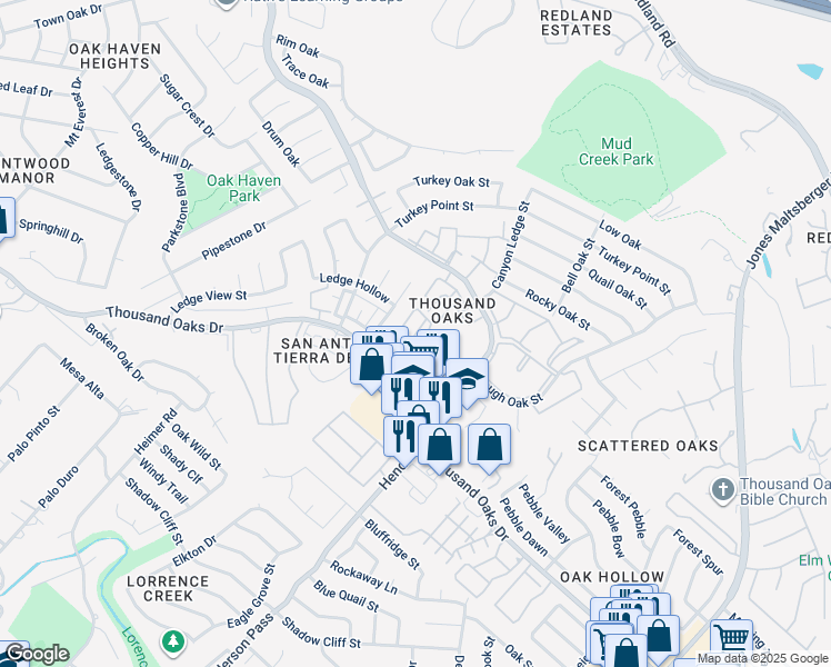 map of restaurants, bars, coffee shops, grocery stores, and more near 16306 Deer Pass Street in San Antonio