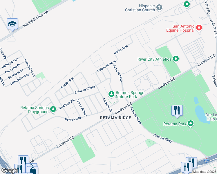 map of restaurants, bars, coffee shops, grocery stores, and more near 8038 Ruidoso Chase in Selma