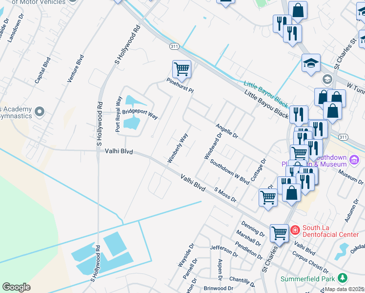 map of restaurants, bars, coffee shops, grocery stores, and more near 205 Wimberly Way in Houma