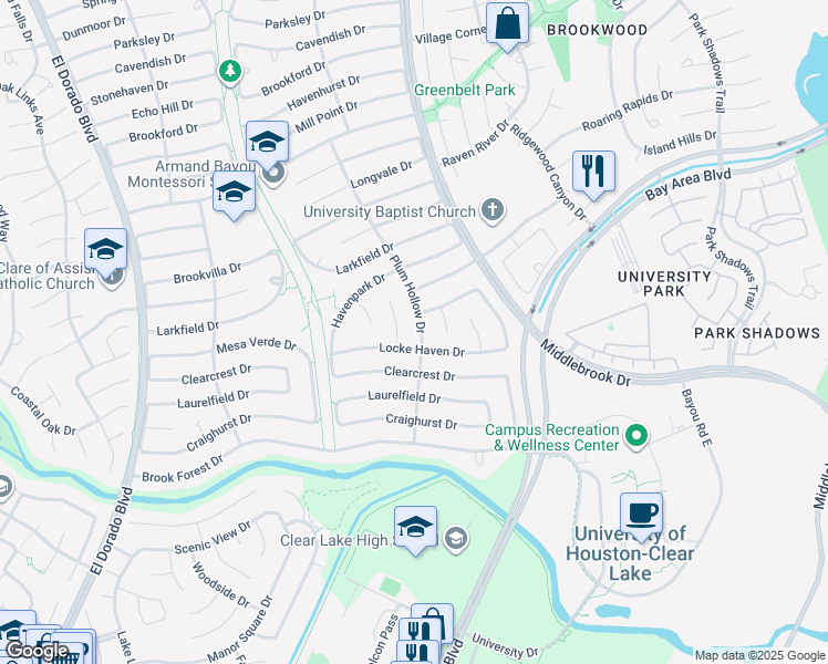 map of restaurants, bars, coffee shops, grocery stores, and more near 3711 Plum Hollow Drive in Houston
