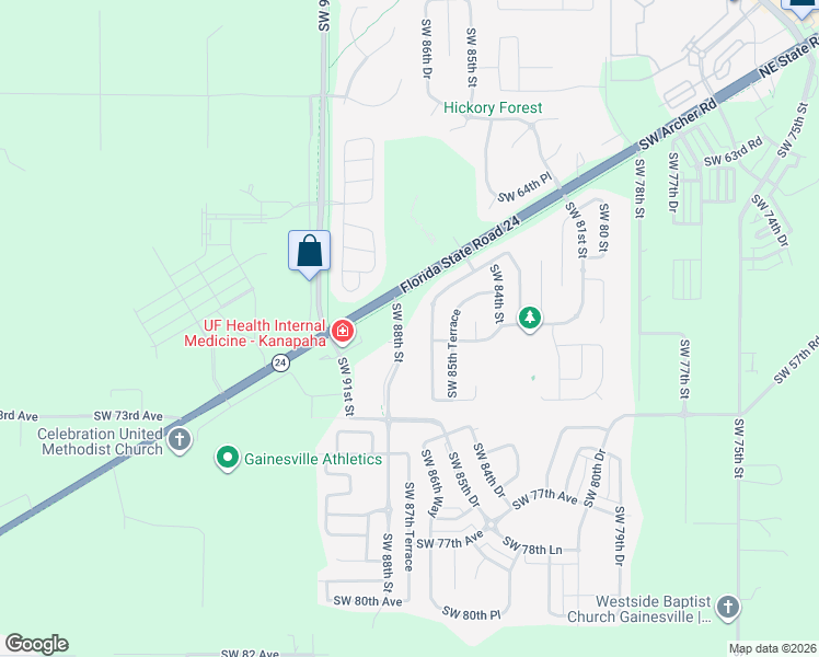 map of restaurants, bars, coffee shops, grocery stores, and more near 6816 SW 86th Terrace in Gainesville