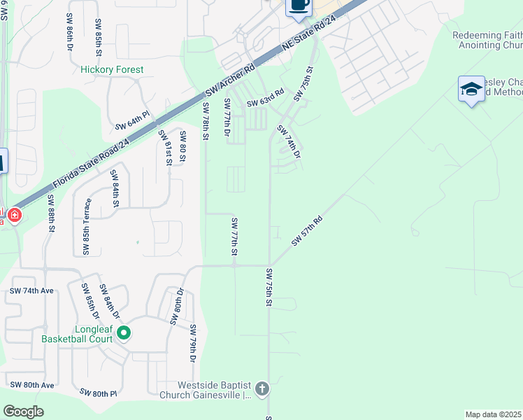 map of restaurants, bars, coffee shops, grocery stores, and more near 6928 Southwest 75th Street in Gainesville