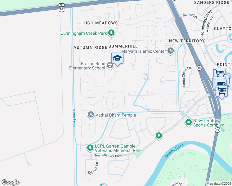 map of restaurants, bars, coffee shops, grocery stores, and more near 4426 Zimmerly Court in Sugar Land