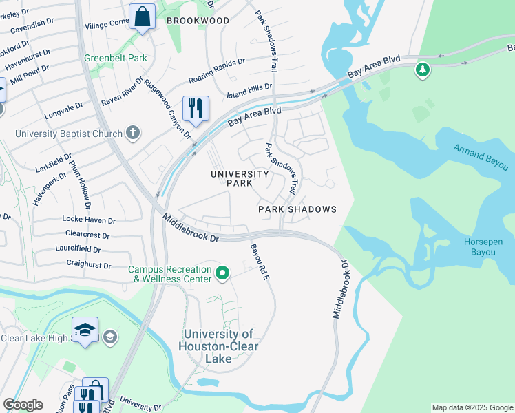map of restaurants, bars, coffee shops, grocery stores, and more near 12314 Georgetown Park Drive in Houston