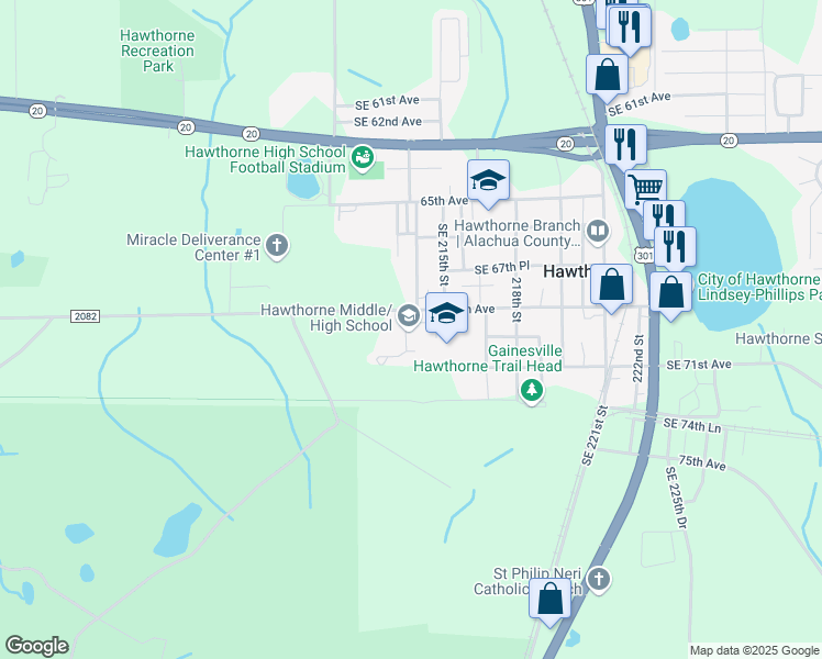 map of restaurants, bars, coffee shops, grocery stores, and more near 21403 Southeast 69th Avenue in Hawthorne