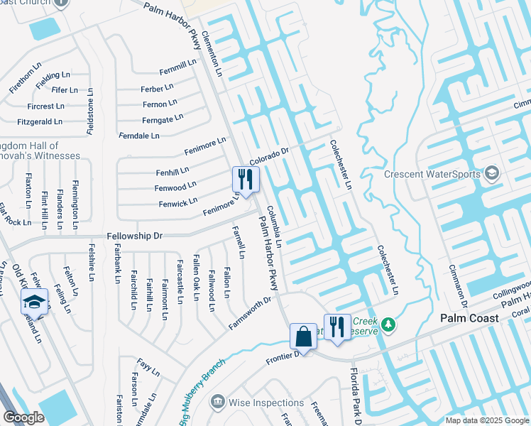 map of restaurants, bars, coffee shops, grocery stores, and more near 45 Columbia Lane in Palm Coast