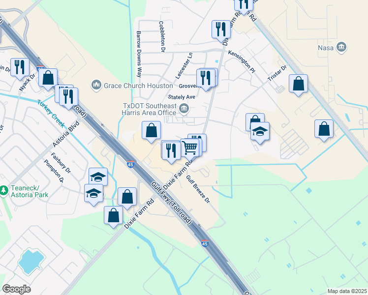 map of restaurants, bars, coffee shops, grocery stores, and more near 950 Farm to Market Road 1959 in Houston