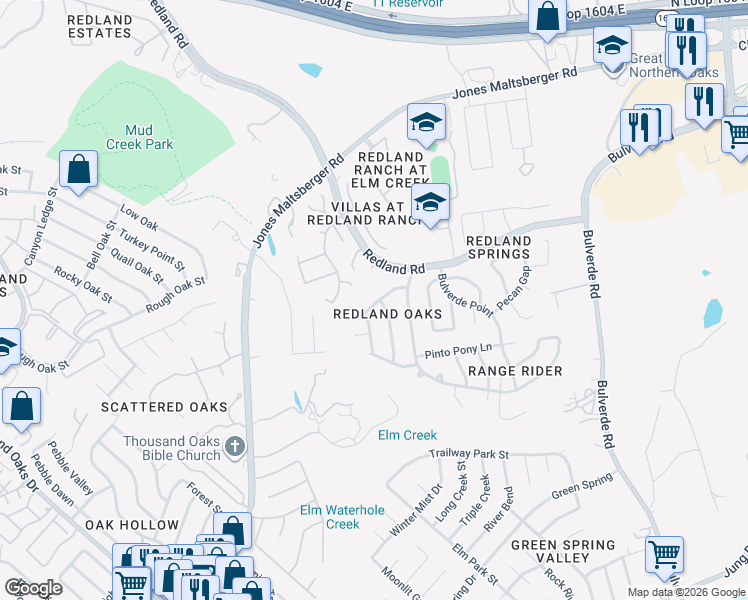 map of restaurants, bars, coffee shops, grocery stores, and more near 3323 Outrider in San Antonio