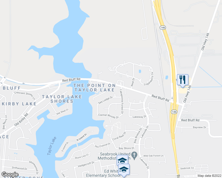 map of restaurants, bars, coffee shops, grocery stores, and more near 4417 Shady Lake Dr in Seabrook