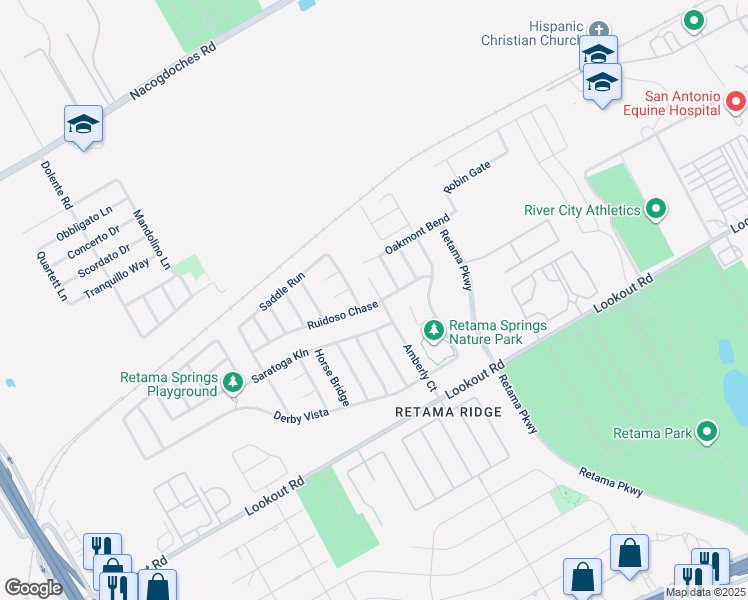 map of restaurants, bars, coffee shops, grocery stores, and more near 16507 Caballo Valley in Selma