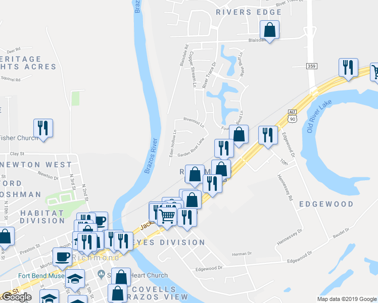 map of restaurants, bars, coffee shops, grocery stores, and more near Park Road in Richmond