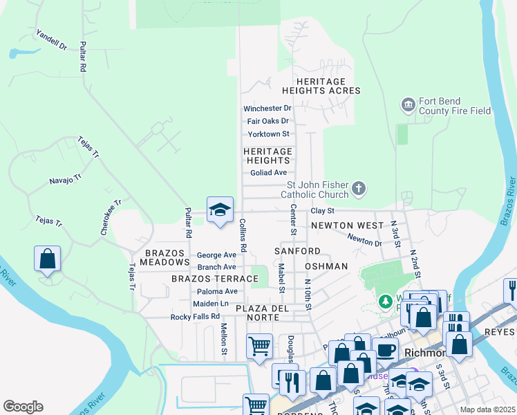map of restaurants, bars, coffee shops, grocery stores, and more near 1307 San Jacinto Avenue in Richmond
