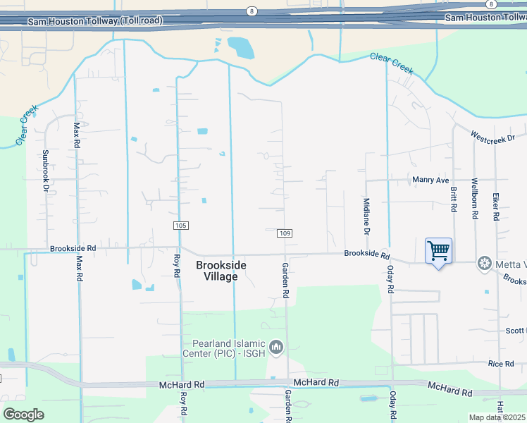 map of restaurants, bars, coffee shops, grocery stores, and more near 12636 Garden Road in Brookside Village