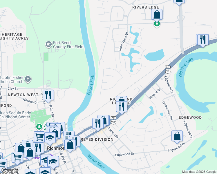 map of restaurants, bars, coffee shops, grocery stores, and more near 2906 Garden River Lane in Richmond