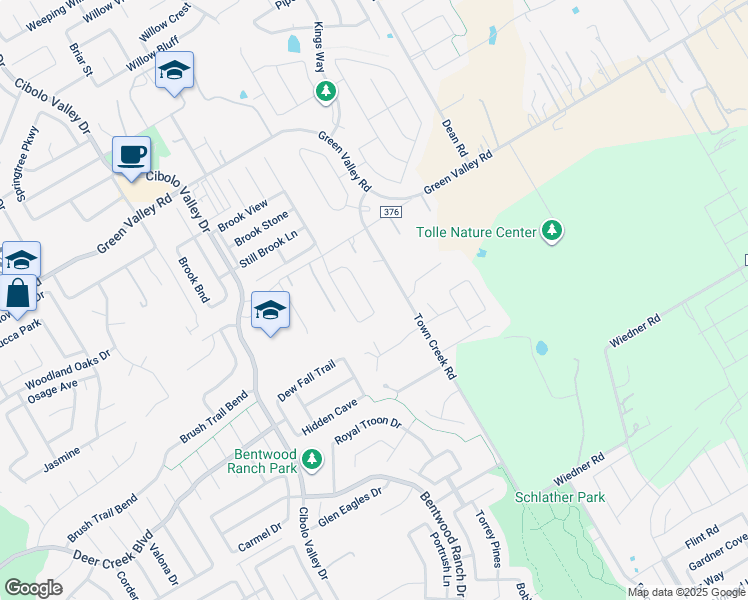 map of restaurants, bars, coffee shops, grocery stores, and more near 130 Kove Lane in Cibolo