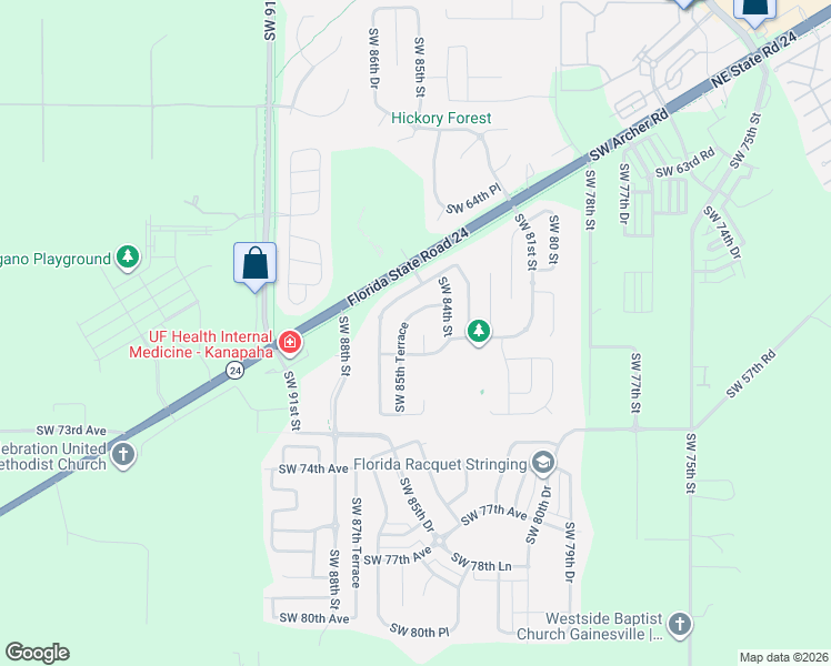 map of restaurants, bars, coffee shops, grocery stores, and more near 6810 Southwest 85 Terrace in Gainesville