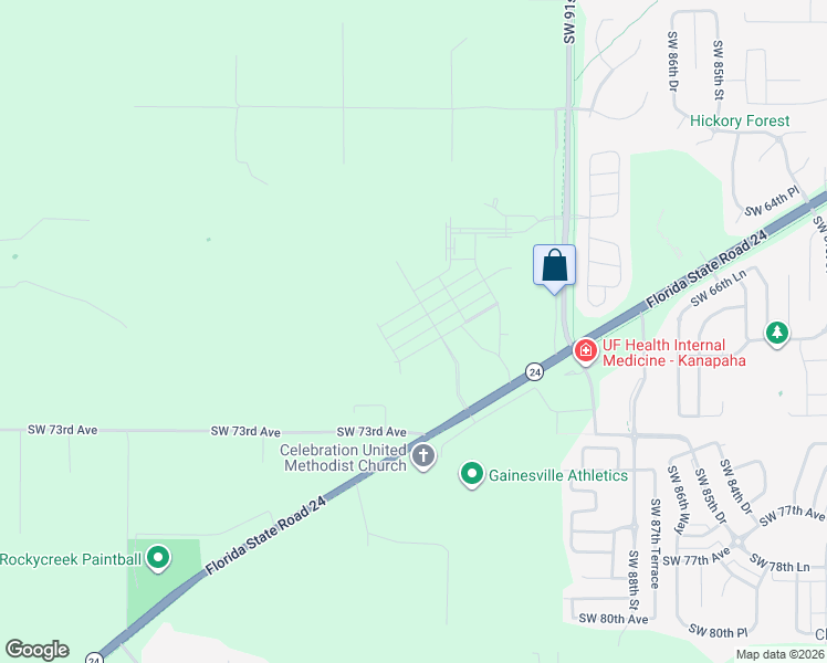 map of restaurants, bars, coffee shops, grocery stores, and more near 9304 Southwest Archer Road in Gainesville