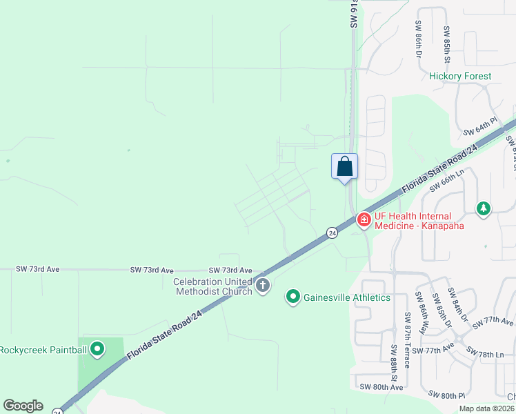 map of restaurants, bars, coffee shops, grocery stores, and more near 9304 Southwest Archer Road in Gainesville