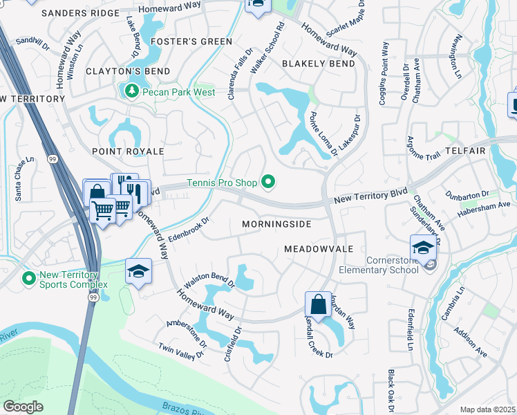 map of restaurants, bars, coffee shops, grocery stores, and more near 6339 Cool Water Drive in Sugar Land