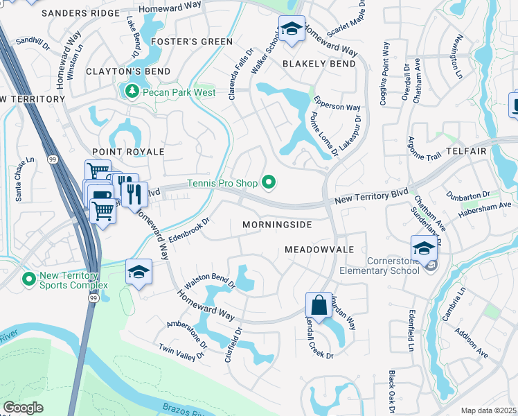 map of restaurants, bars, coffee shops, grocery stores, and more near 6339 Cool Water Drive in Sugar Land