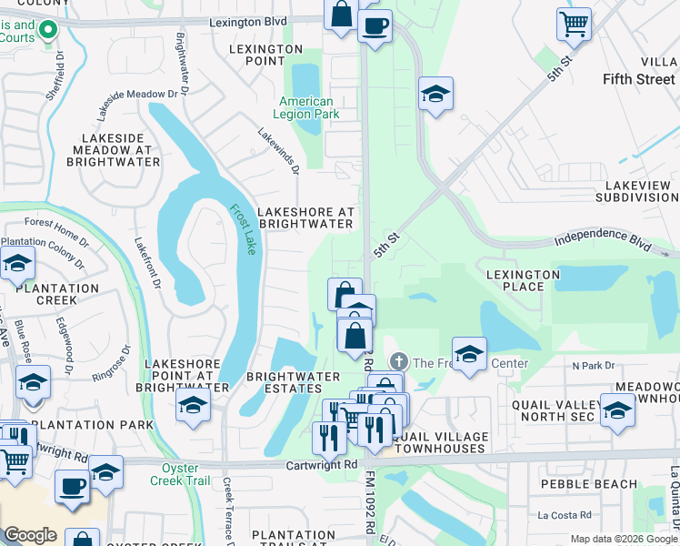 map of restaurants, bars, coffee shops, grocery stores, and more near in Missouri City