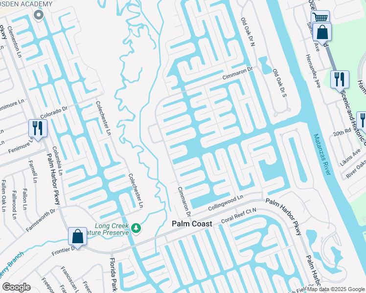 map of restaurants, bars, coffee shops, grocery stores, and more near 13 Cedar Court in Palm Coast