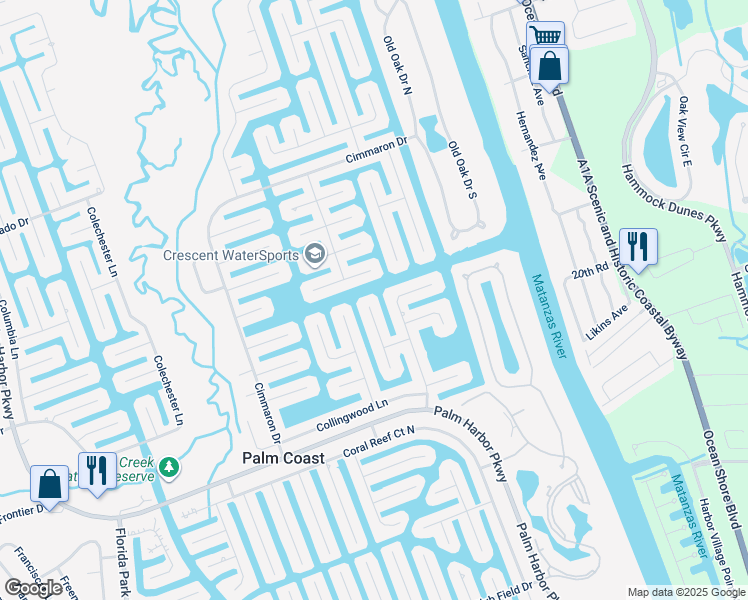 map of restaurants, bars, coffee shops, grocery stores, and more near 26 Cottagegate Court in Palm Coast