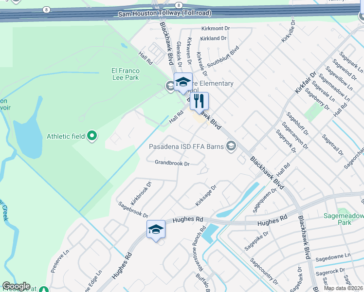 map of restaurants, bars, coffee shops, grocery stores, and more near 10334 Claybrook Drive in Houston