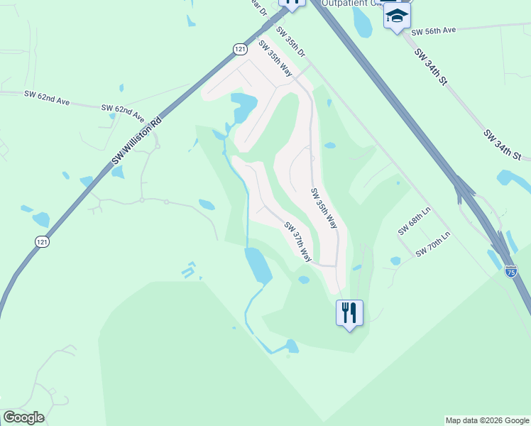 map of restaurants, bars, coffee shops, grocery stores, and more near 6427 Southwest 37th Way in Gainesville