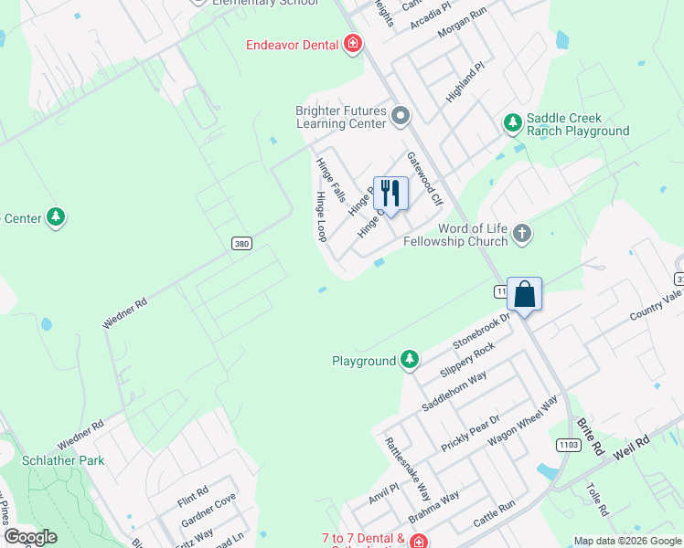 map of restaurants, bars, coffee shops, grocery stores, and more near 221 Hinge Loop in Cibolo