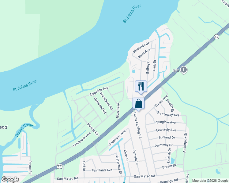map of restaurants, bars, coffee shops, grocery stores, and more near 110 Woodcrest Avenue in Satsuma