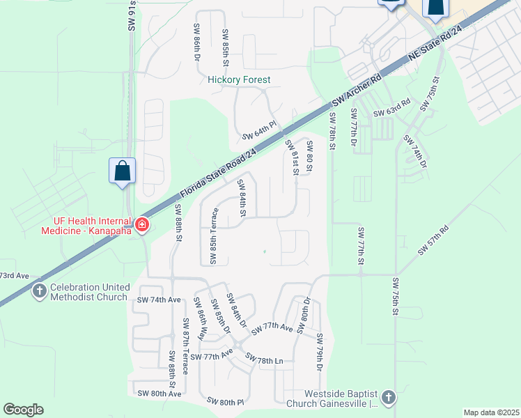 map of restaurants, bars, coffee shops, grocery stores, and more near 6833 Southwest 83 Terrace in Gainesville