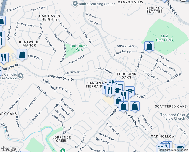 map of restaurants, bars, coffee shops, grocery stores, and more near 16212 Avenida Del Luna in San Antonio