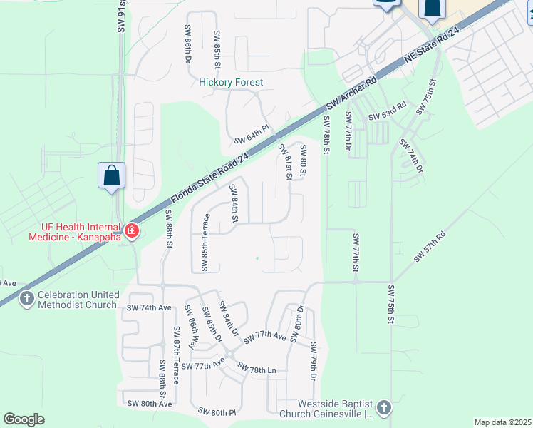 map of restaurants, bars, coffee shops, grocery stores, and more near 6833 Southwest 83 Terrace in Gainesville