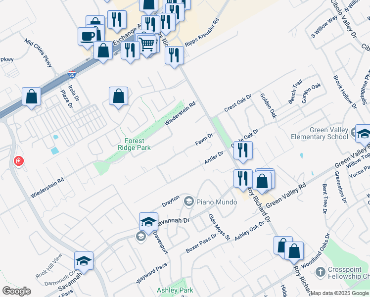 map of restaurants, bars, coffee shops, grocery stores, and more near 1113 Fawn Drive in Schertz