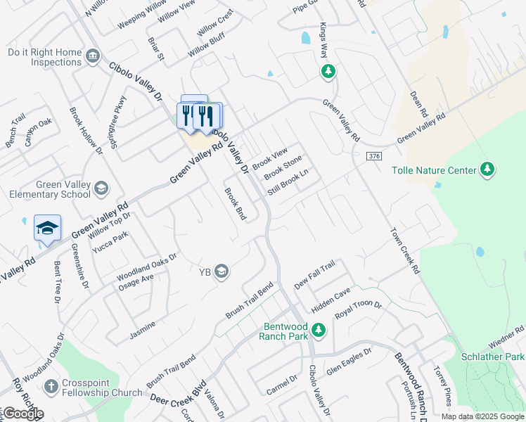 map of restaurants, bars, coffee shops, grocery stores, and more near 128 Green Brook Place in Cibolo