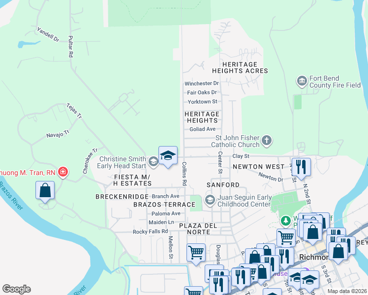 map of restaurants, bars, coffee shops, grocery stores, and more near 1307 San Jacinto Avenue in Richmond