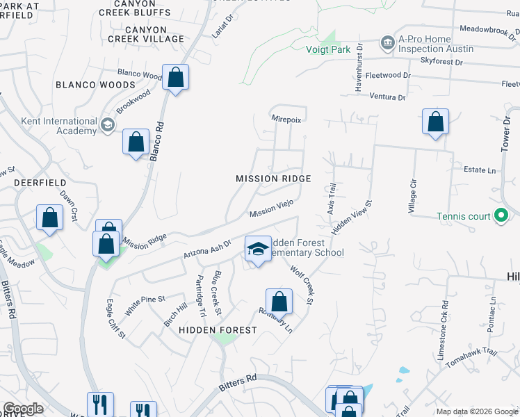 map of restaurants, bars, coffee shops, grocery stores, and more near 539 Mission Viejo in San Antonio