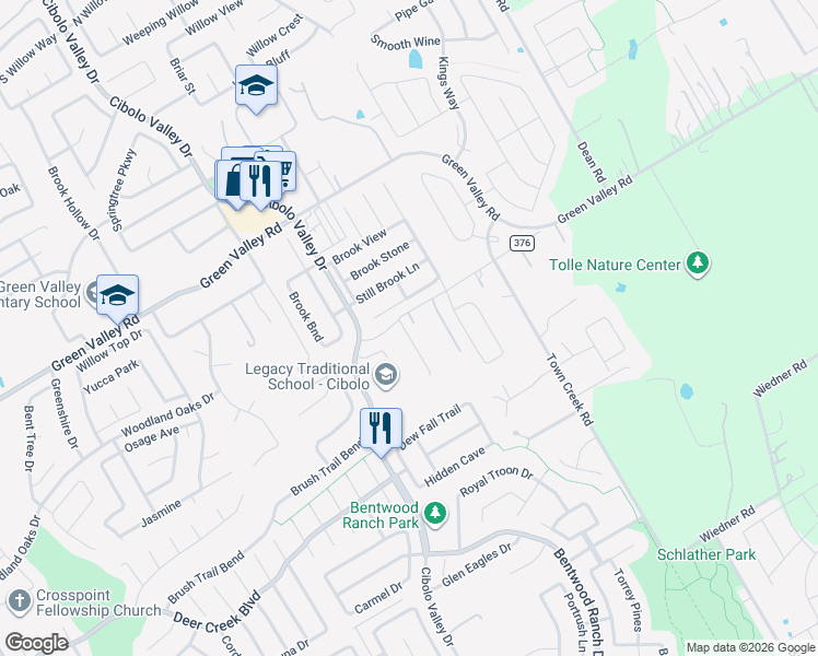 map of restaurants, bars, coffee shops, grocery stores, and more near 121 Wistoria Court in Cibolo