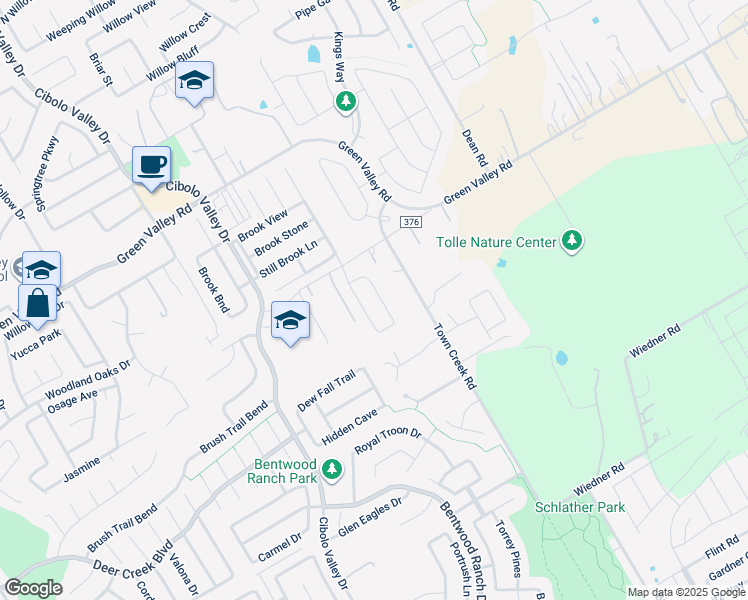 map of restaurants, bars, coffee shops, grocery stores, and more near 130 Kove Lane in Cibolo