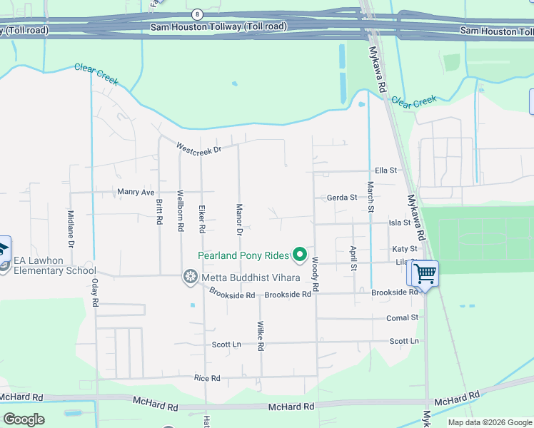 map of restaurants, bars, coffee shops, grocery stores, and more near 6522 Lesiker Road in Pearland