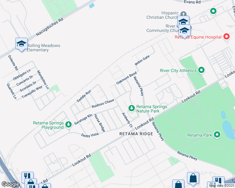 map of restaurants, bars, coffee shops, grocery stores, and more near 16507 Caballo Valley in Selma