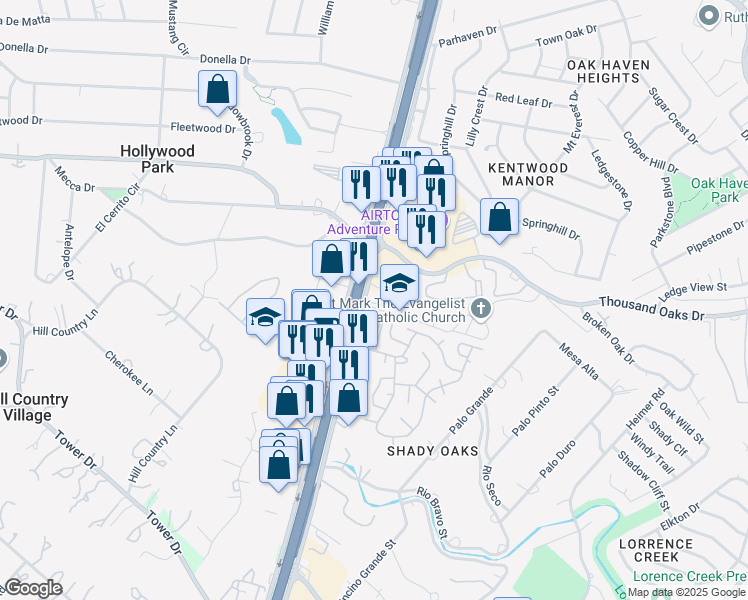 map of restaurants, bars, coffee shops, grocery stores, and more near 16314 San Pedro Avenue in San Antonio