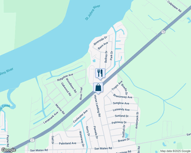 map of restaurants, bars, coffee shops, grocery stores, and more near 114 White Oaks Trail in Satsuma