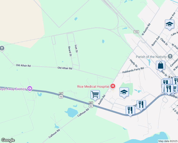 map of restaurants, bars, coffee shops, grocery stores, and more near 1485 Old Altair Road in Eagle Lake