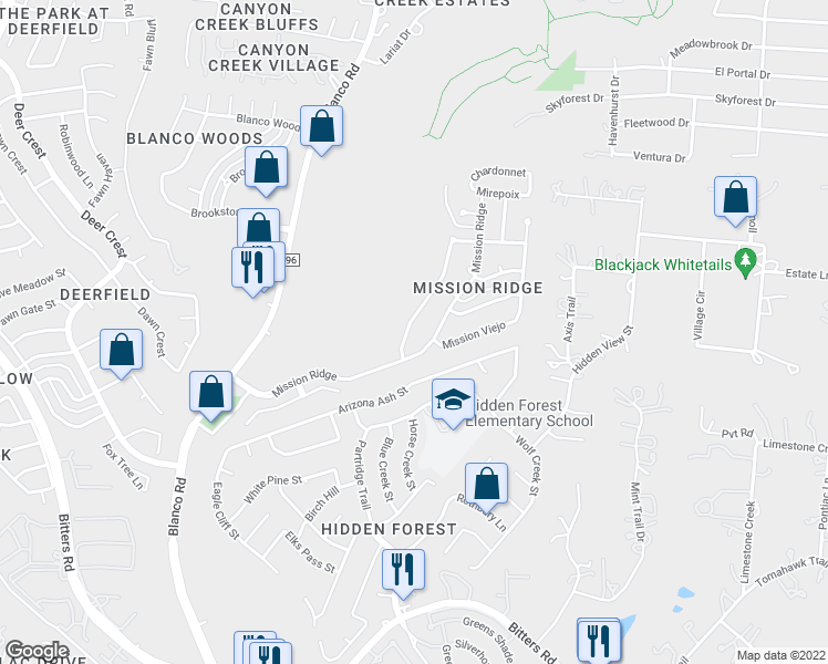 map of restaurants, bars, coffee shops, grocery stores, and more near 15914 Alsace in San Antonio