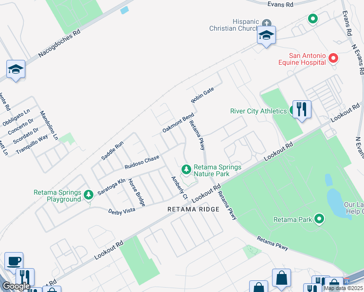map of restaurants, bars, coffee shops, grocery stores, and more near 8038 Ruidoso Chase in Selma