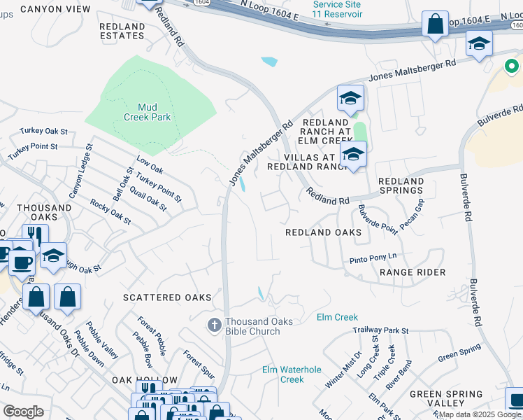 map of restaurants, bars, coffee shops, grocery stores, and more near 3110 Pinto Pass in San Antonio